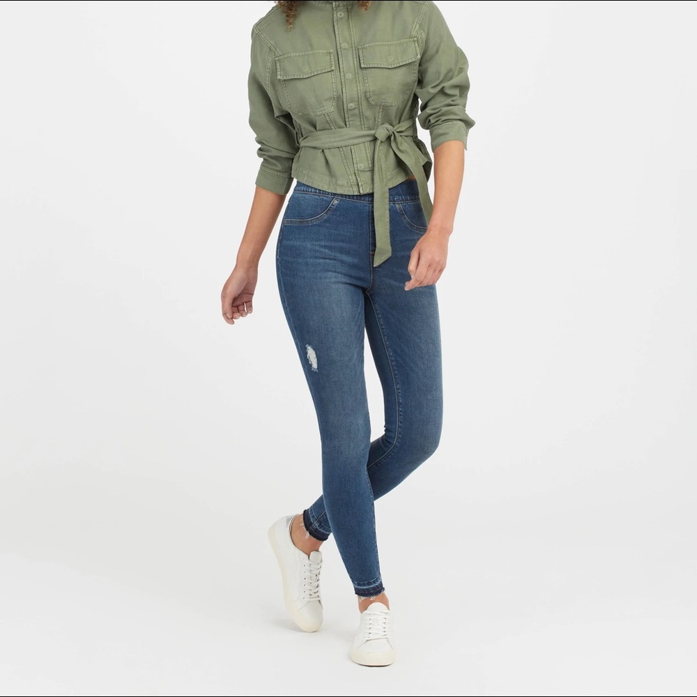 Spanx Distressed Ankle Skinny Jeans, Medium Wash